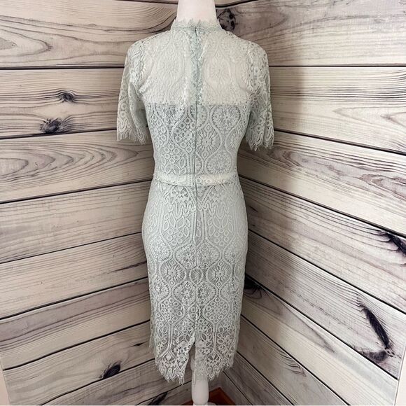 Lulus Light Blue Lace Short Sleeve Mock Neck Dress - Picture 10 of 13